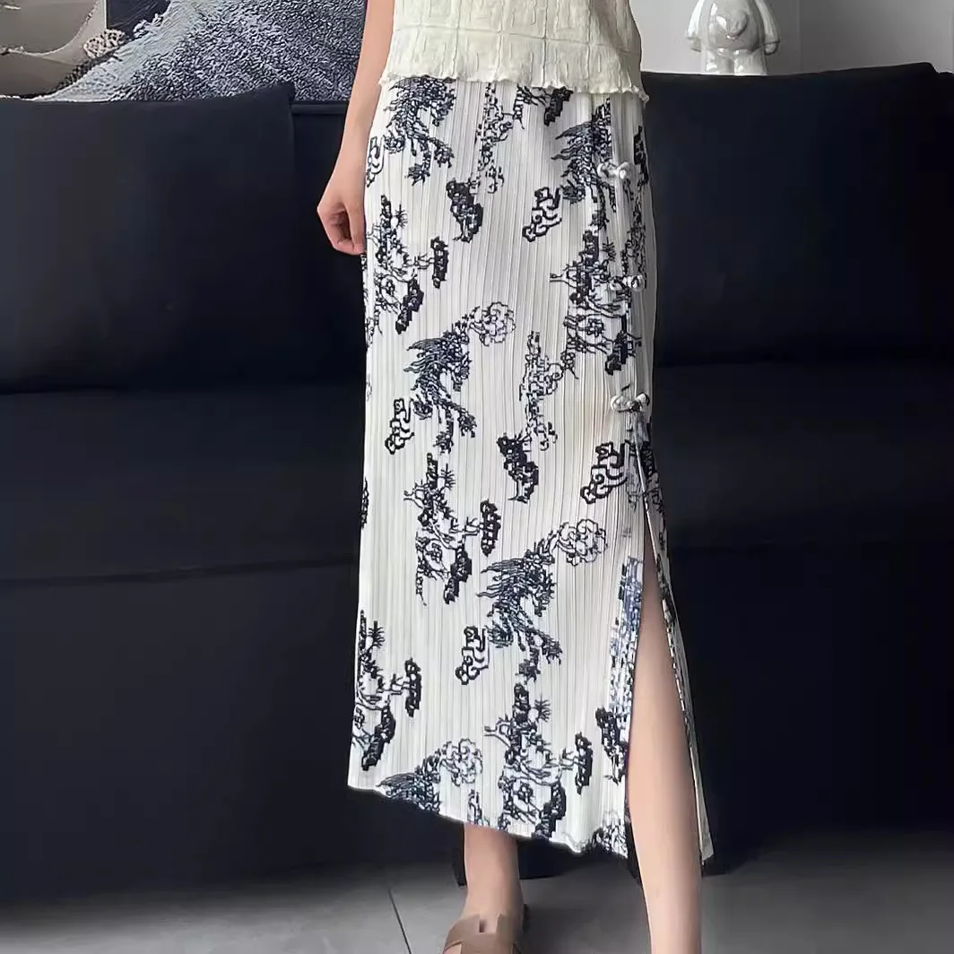 Плиссированная повседневная юбка YUDX Miyake с поясом на резинке, оригинальная элегантная женская юбка с принтом бабочки, Новинка лета 2024