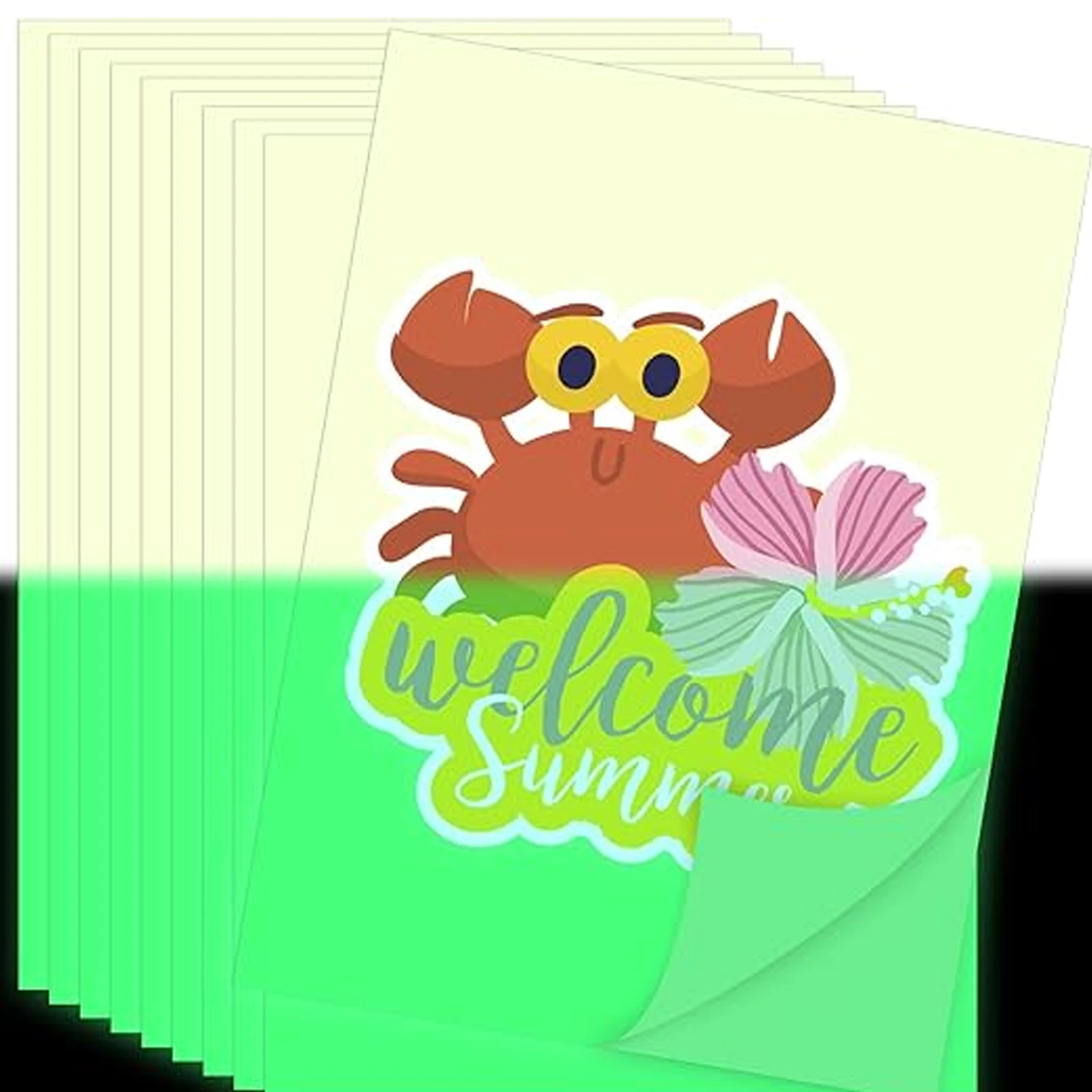 1/2/3/5 Sheeets A4 Glow in the Dark Printable vinyl Sticker with Inkjet Printer, applied to smooth walls, wood, tile, plastic