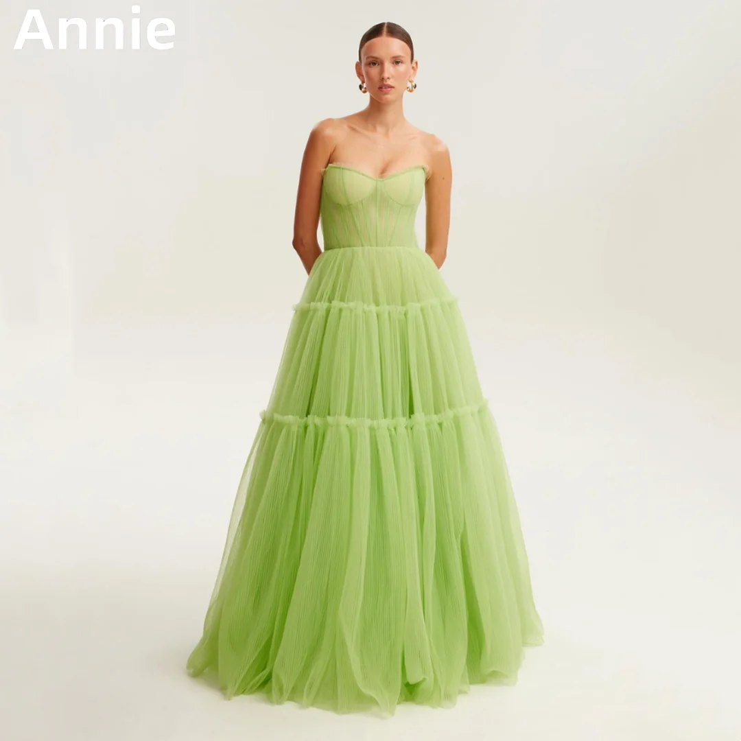 

Annie Green Prom Dresses Sexy Strapless Tulle Prom Dress Vestidos De Fiesta Formal Occasions Princess Graduation Party Dresses