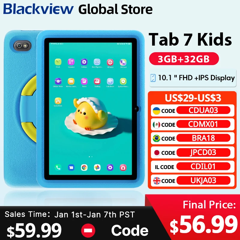 Blackview Tab 7 Kids 10.1-inch Display 5GB(3+2 Expand) 32GB ROM 6580mAh Battery Dual 4G Android 11 Anti-fall children's tablet