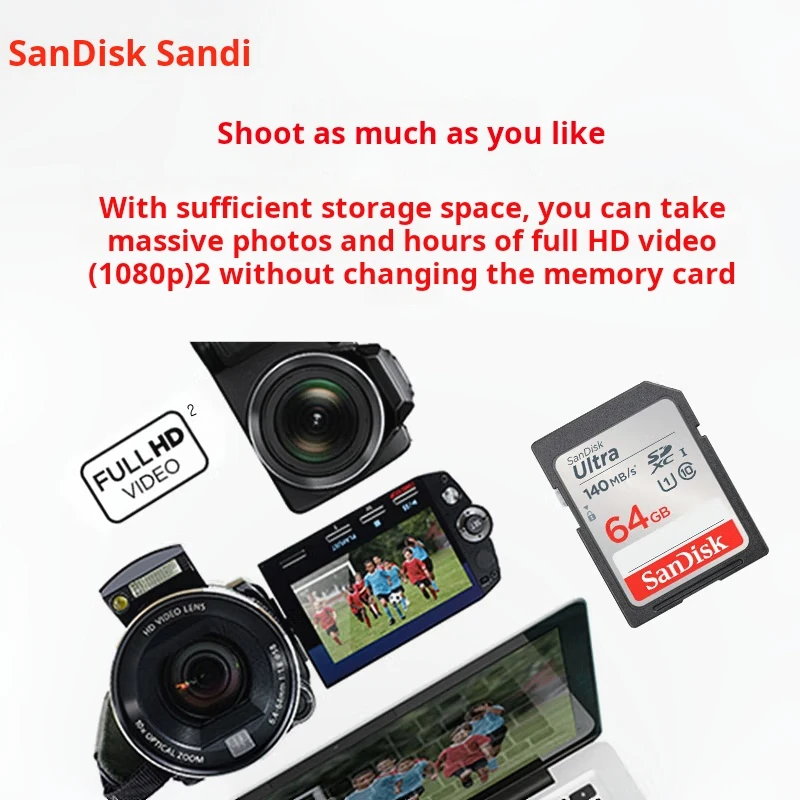 샌디스크 64GB SD 메모리 카드, U1 C10, 고속 메모리 카드, 읽기 속도 140MB/s, 디지털 카메라에 이상적인 동반자