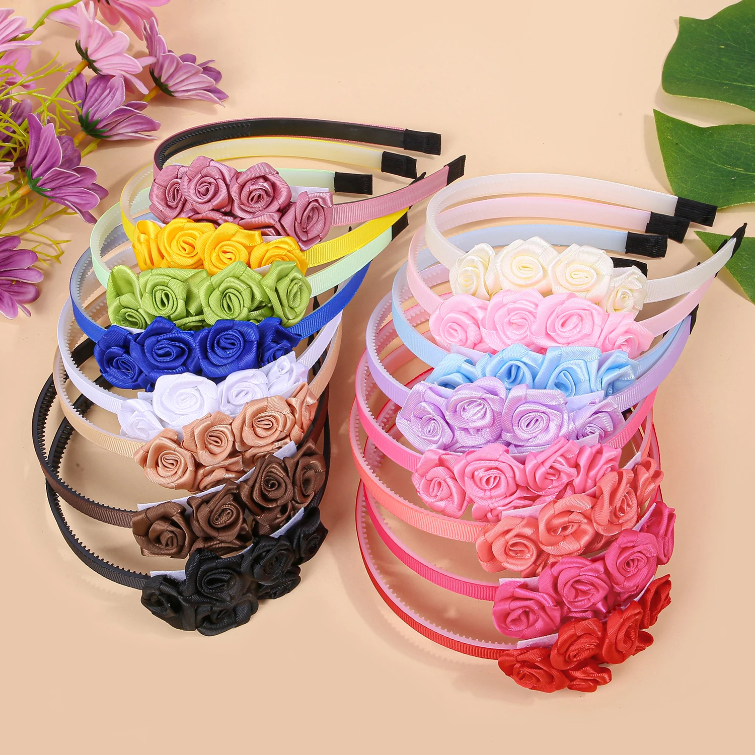 

4 шт., повязки на голову с цветком из репсовой ленты, пластиковые повязки для волос с зубами, повязки на голову для девочек, повязка на голову с цветочным принтом, детские аксессуары для волос