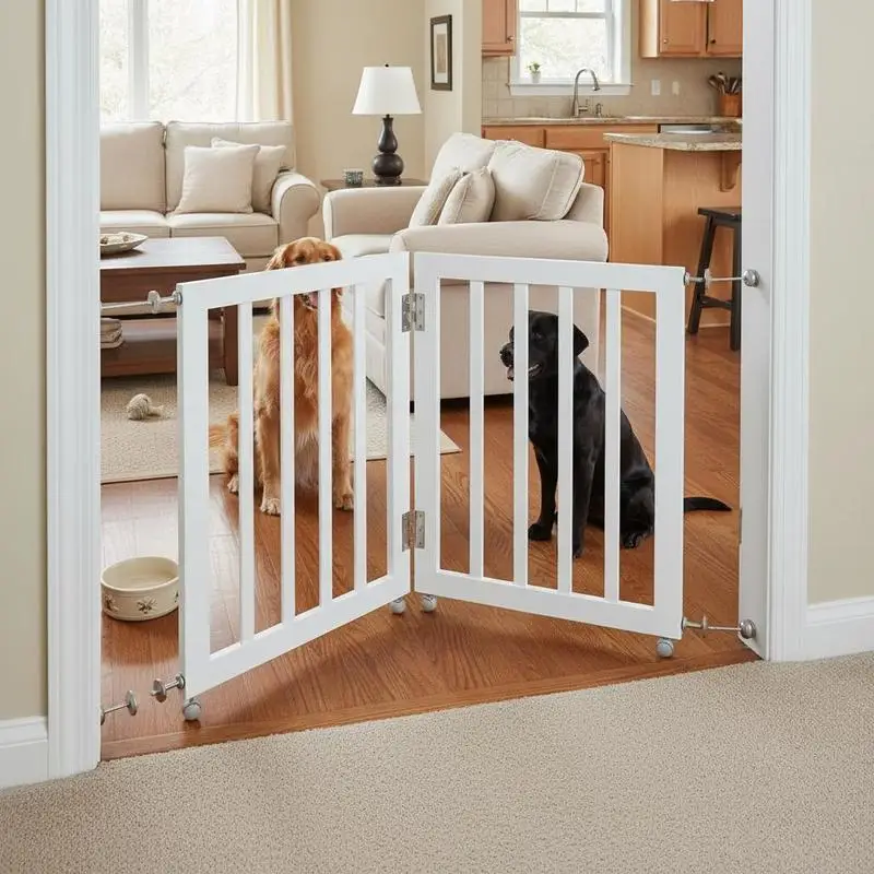 

Stand-alone Animal Fence, 24"H x 80.3"W, For Doorway Hallway Stair, 4-Panel Folding Design Quiet Feet Support Expandable Indoor Puppy Barrier White