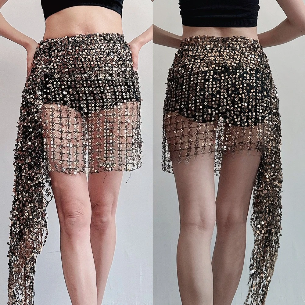 Abbigliamento da ballo Performance sul palco Abiti di moda Abbigliamento donna Asciugamano per fianchi Jazz Danza del ventre latino Catena in vita Gonna con nappe con paillettes