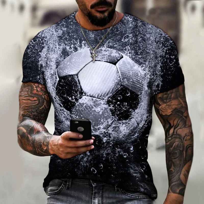 2022 Clothing Football With Flames World Cup 3D Printing Lycra Polyester Clothing Men's And Women's T-shirt Oversized Summer Top