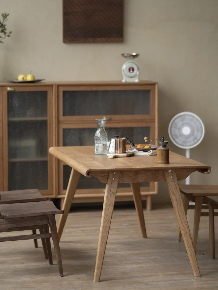 

Solid wood dining table, retro matte long table, Wabi Sabi original wooden design