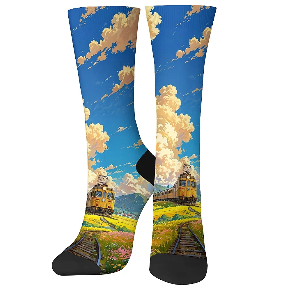 만화 기차, 새롭고 재미있는 남성용 양말, 승무원 양말, 편안하고 통기성, 레트로 캐주얼 트렌드, 남성용 최고의 선물