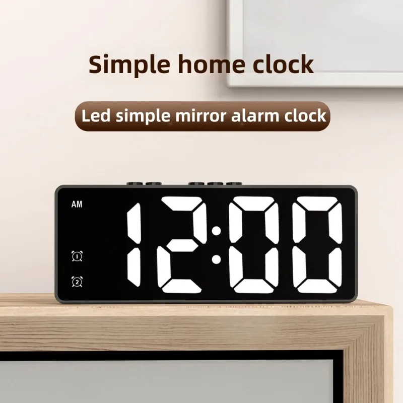 LED Electronic Mirror Alarm Clock Digital Clock Sound Control Temperature Clock Desktop Decoration