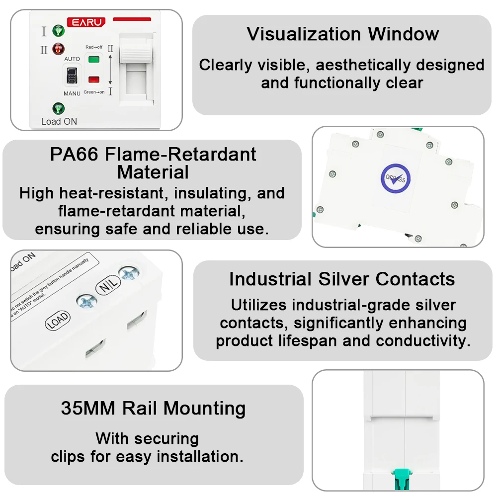 2P 4P 80A AC 230V 110V ATS Mini Automatic Transfer Switch Dual Power Electrical Selector Switches Uninterrupted Power Din Rail