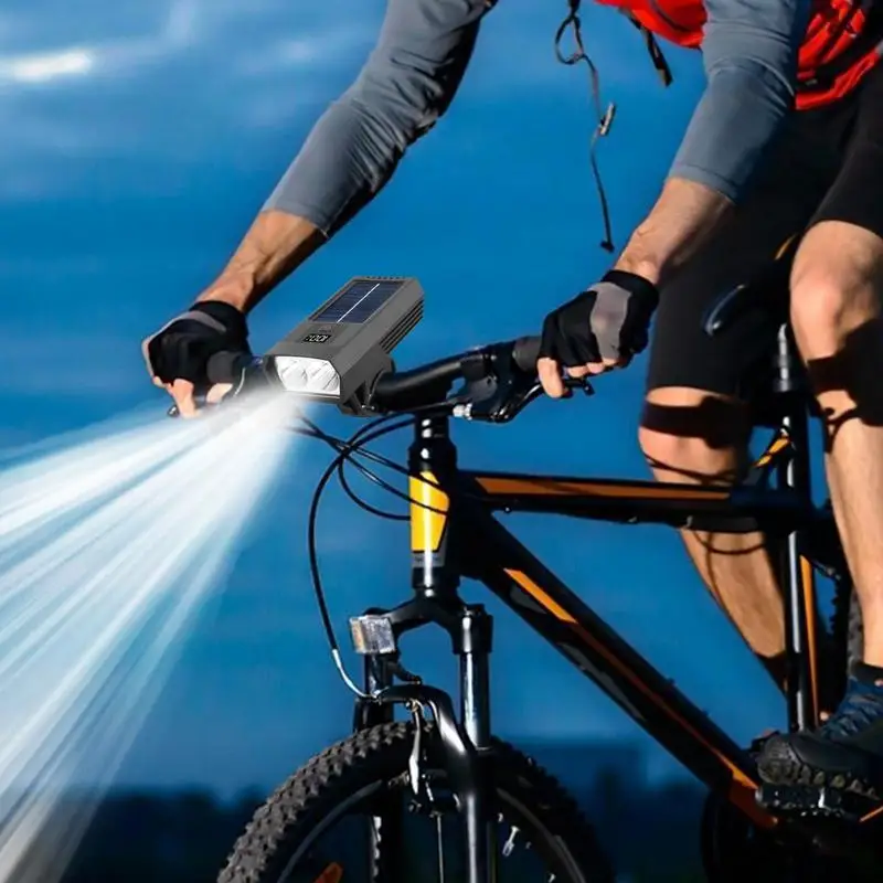 

Solar Powered Bicycle Lights Waterproof Headlight Rechargeable Solar Bicycle Light LED Digital Display Solar Charged Batteried