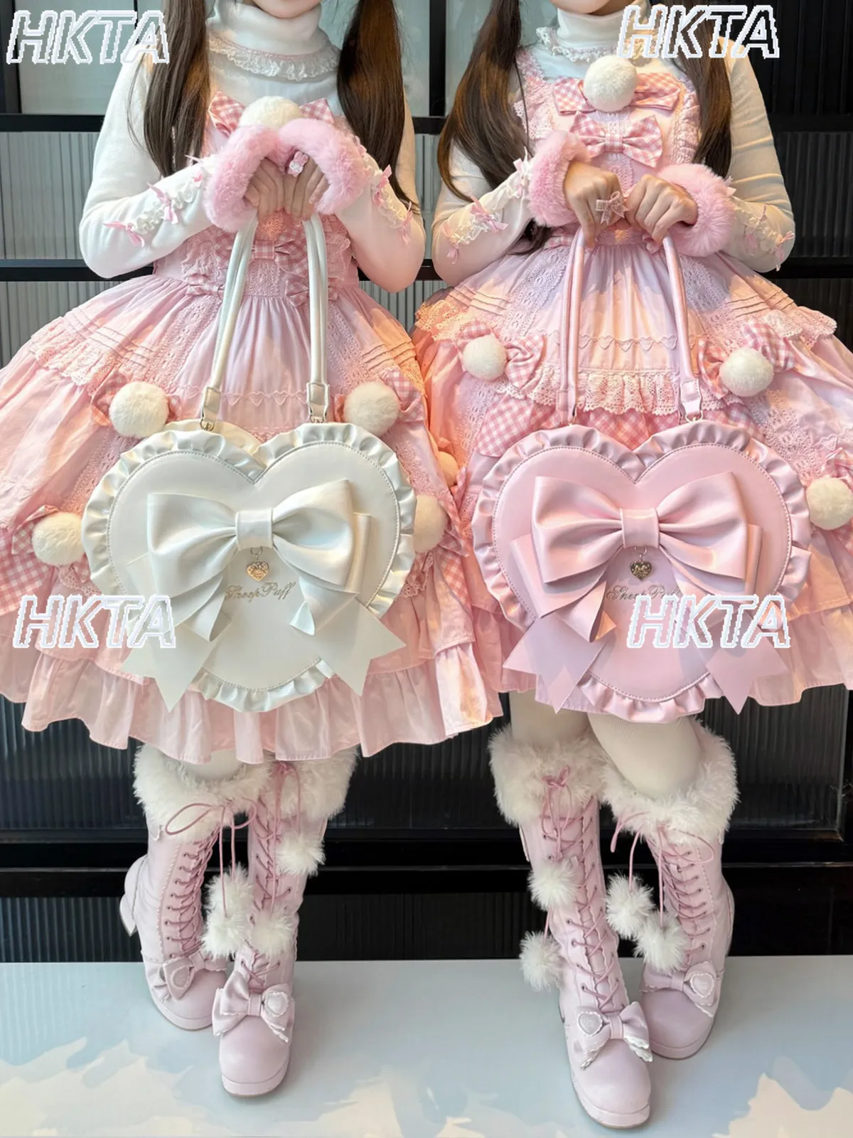 

Japanese Fashion New Lolita Bags Cute Versatile Pleated Black Backpacks Female Sweet Love Lace Bow Zipper Pu Messenger Bag Women