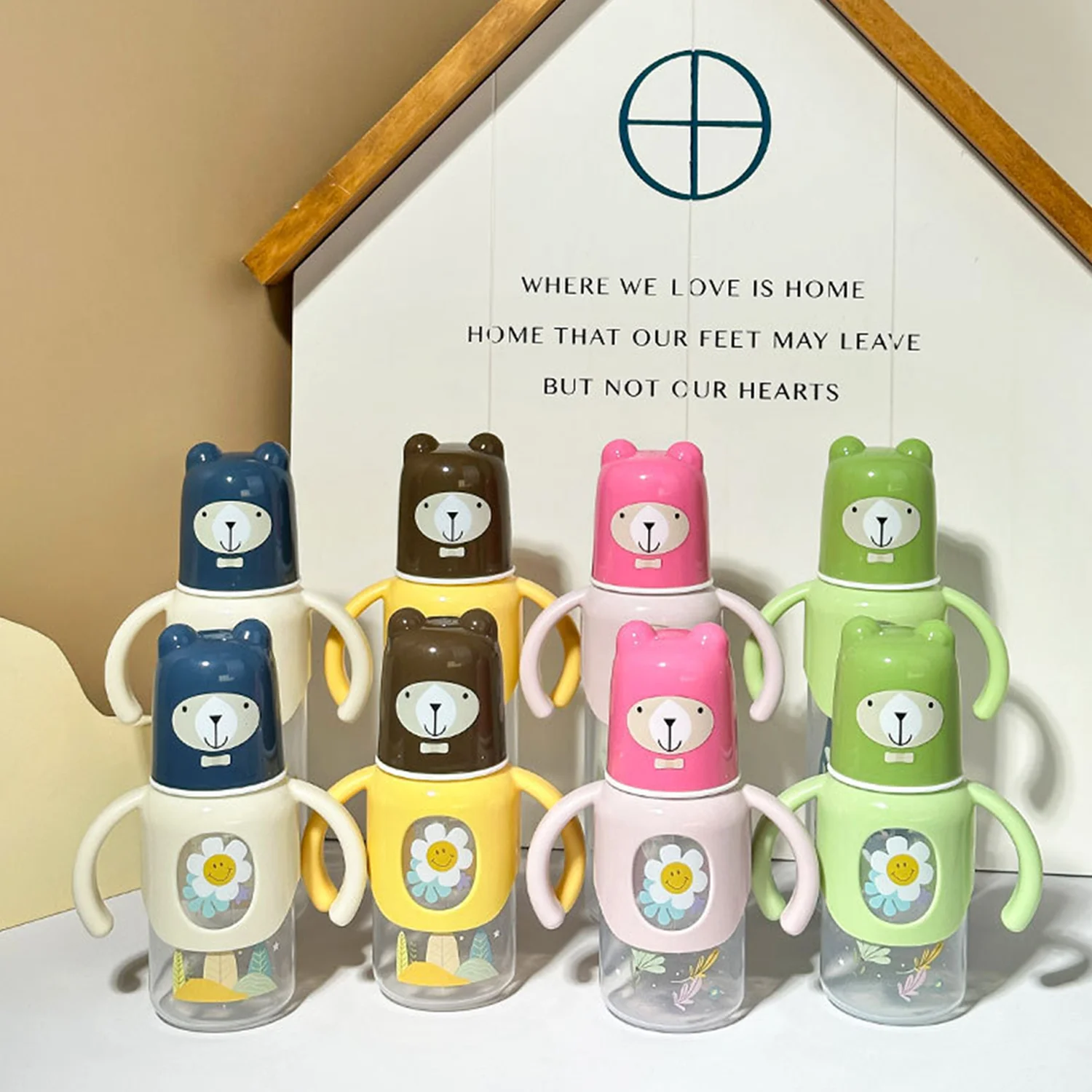 

250ml Newborn feeding bottle bear cartoon shape, suitable for baby over 0 years old, 3.5CM caliber, PP material, anti-fall, gift