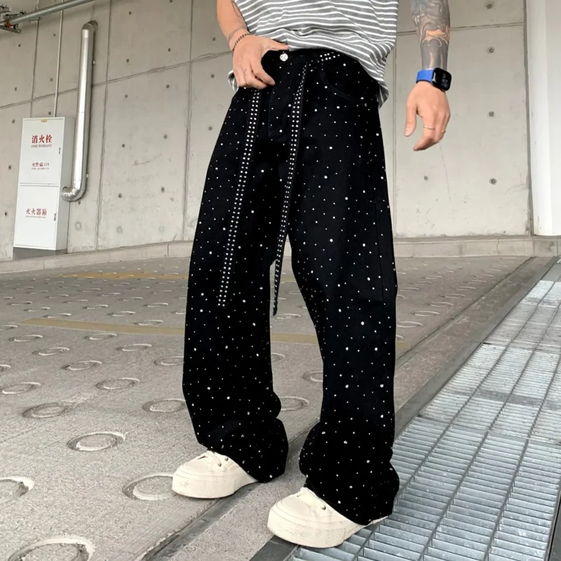 

Bright Diamond Wide Leg Baggy Jeans Men Streetwear Fashion Hip Hop Loose Casual Plus Size Oversize Denim Jeans Pants Trousers