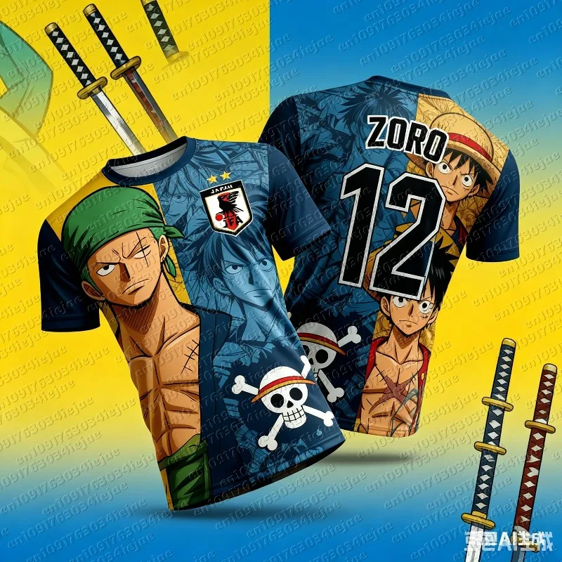 2026 Summer One Piece Luffy Retro Cosplay T-shirt Men's Oversized 3D Printed Short-sleeved Family Unisex Sports Shirt