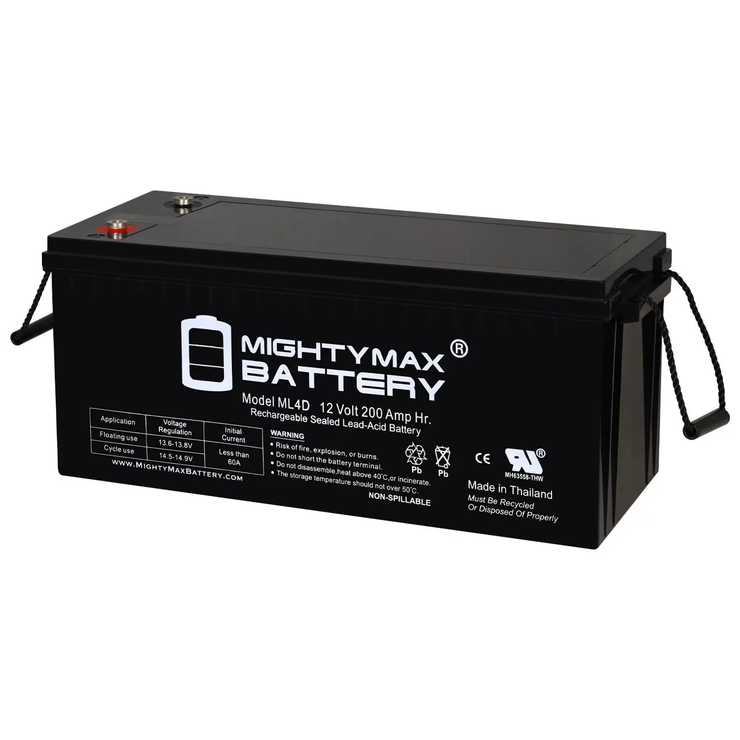 ML4D -12 Volt 200 AH, Internal Thread (INT) Terminal, Rechargeable SLA AGM Battery, Customized