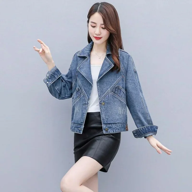 New Vintage Denim Jacket Women Spring Autumn Casual Female Outerwear Fashion Suit Collar Short Jean Jacket