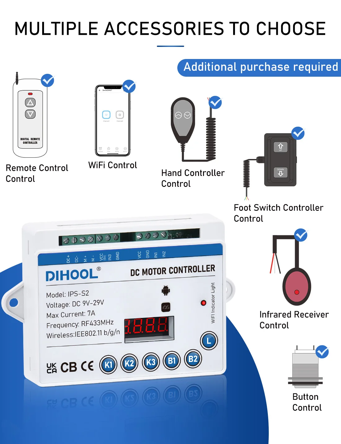 Imagem -04 - Inteligente dc Motor Controlador para Atuador Linear Controlador de Mão Controlador Remoto Adaptador de Energia Wi-fi App Rf433