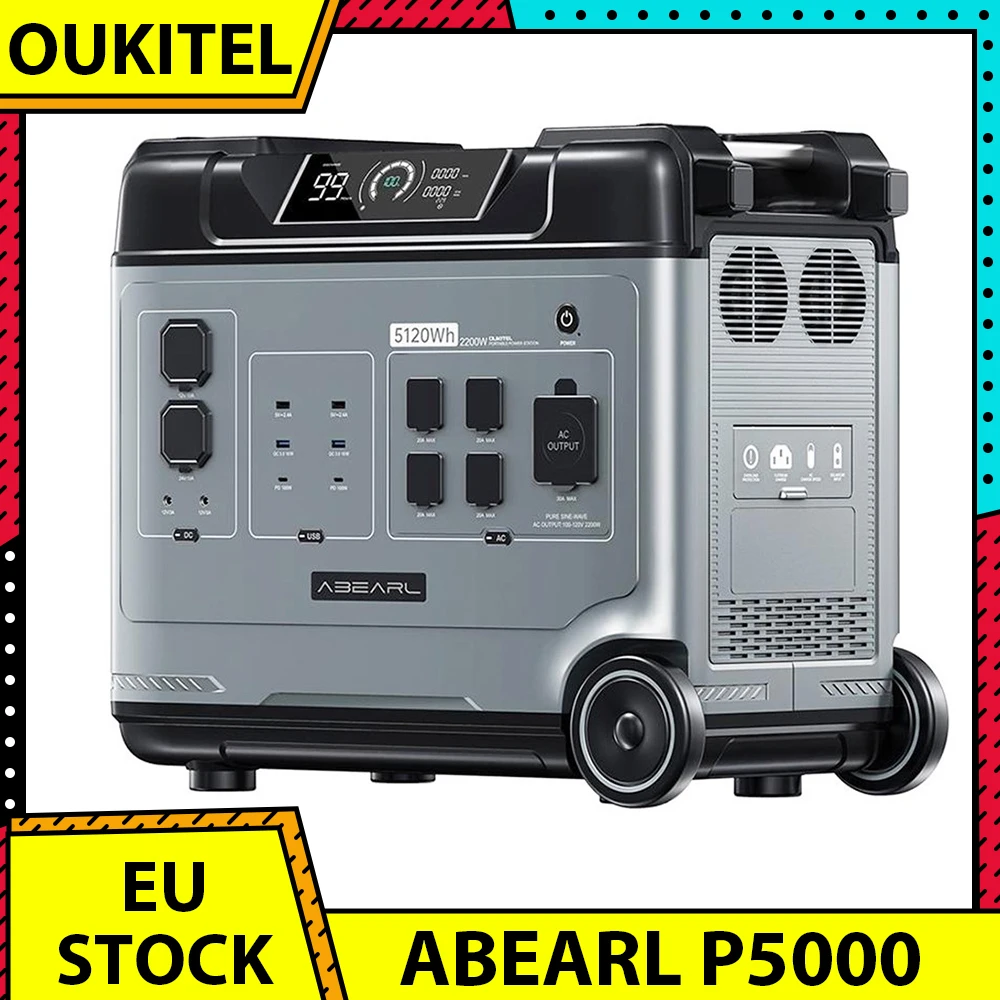 OUKITEL Abearl P5000 Portable Power Station 5120Wh LiFePO4 Battery 5x2200W AC Outlets (4000W Surge) Seamless UPS Battery Backup