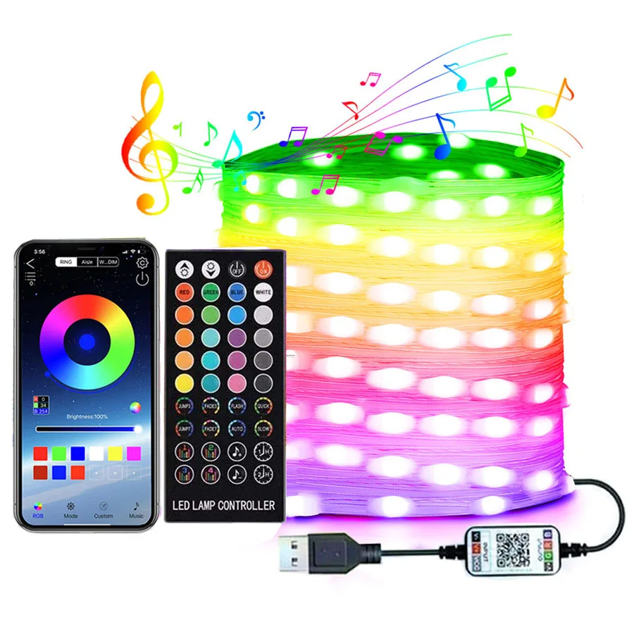 

5/10/20M Bluetooth App Fairy String Light Remote Control Smart Christmas Tree Garland Light Music Sync Party Holiday Lighting