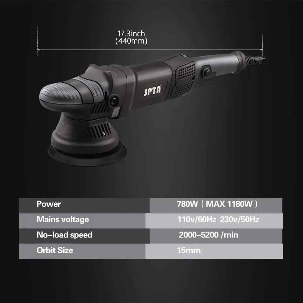 ماكينة تلميع السيارات، ملمع غريب الأطوار 780 وات، 6 سرعات متغيرة، مع إسفنجة تلميع 125 مم و150 مم، D-Ha قابلة للإزالة