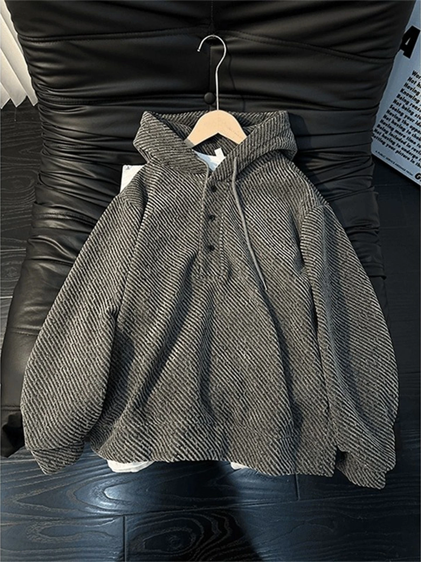 American Plaid Hoodie Sweatshirt Men's Spring Autumn Heavyweight Lazy Style Loose High-End Feelings Outerwear Coat