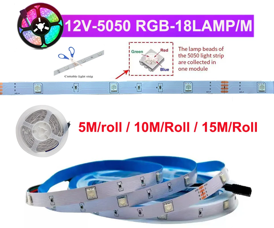 30M 12V WiFi Bluetooth RGB LED Strip Lights APP Music Sync Remote Control Led Tape Light Color Changing For Wall Room Decoration