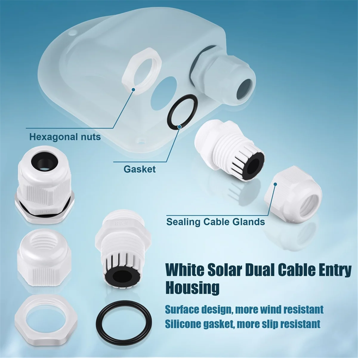 A83Z 2 Pack Solar Cable Entry Gland,Solar Gland, Dual Cable Entry Housing for All Types 3mm² to 10mm² RV,Caravan,Marine White