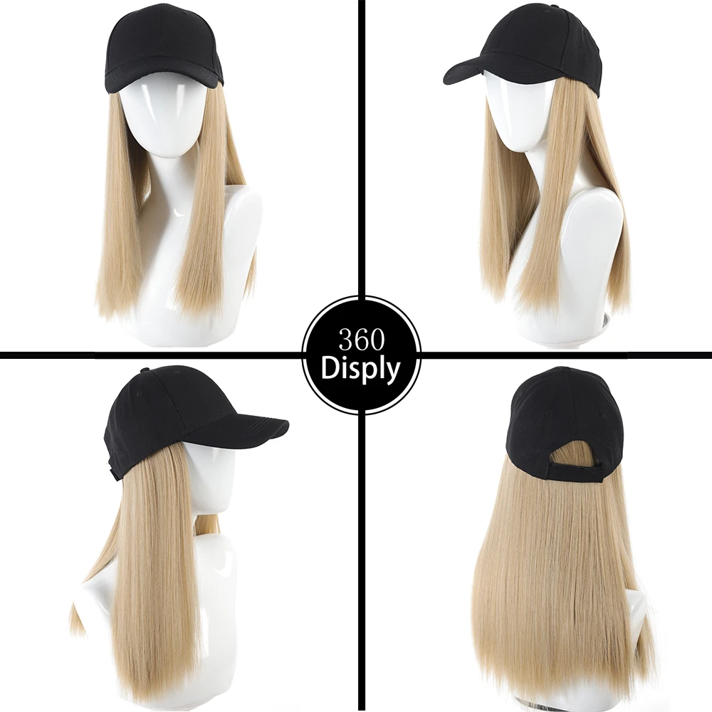 Synthetic Hat Wig with Long Straight Black Hair Baseball Cap Hair Extension Stylish & Convenient All-in-One Design for Women - view 5