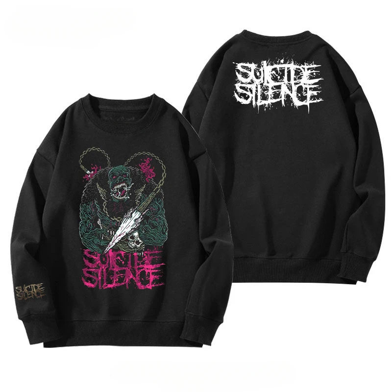 Suicide Silence Band Peripheral Round-neck Hoodies for Men and Women Metal Rock Printed Long-sleeved Fleece Jackets