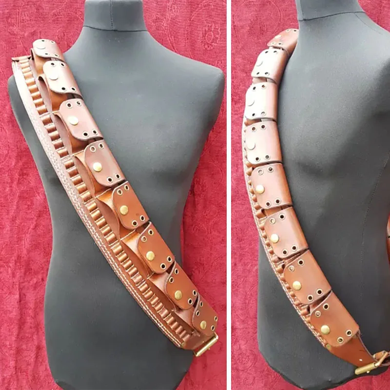 LARP Steampunk Sand People PU Leather Shoulder Belt Bandolier Tusken Cartridge Ammo Bag Pouch Raider Cosplay Costume Accessory