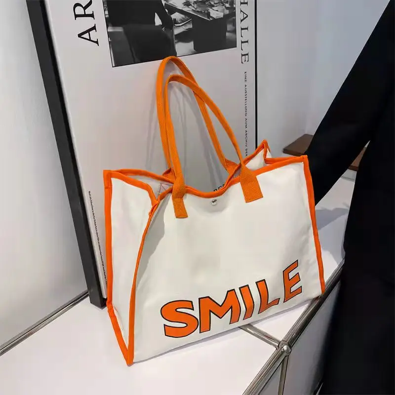 Smile Shoulder Bags Tote Bags For Women Big Capacity High Quality 2022 Spring Summer New Design All-Match Canvas Handbags