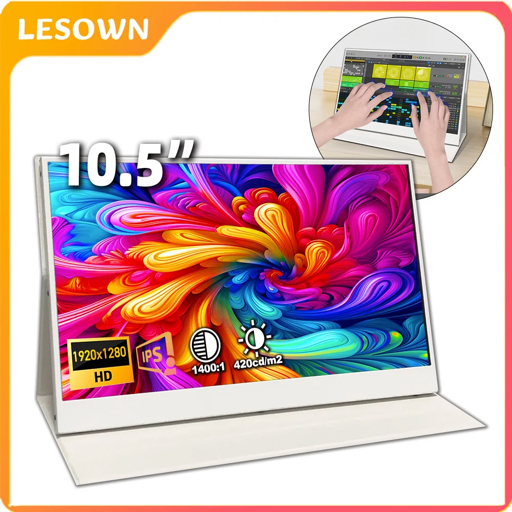 

LESOWN 13.3'' Slim Portable Monitor 1920x1080 IPS LCD Side Display for Laptop PC Mobile Devices Extra Screen for Travel & Work