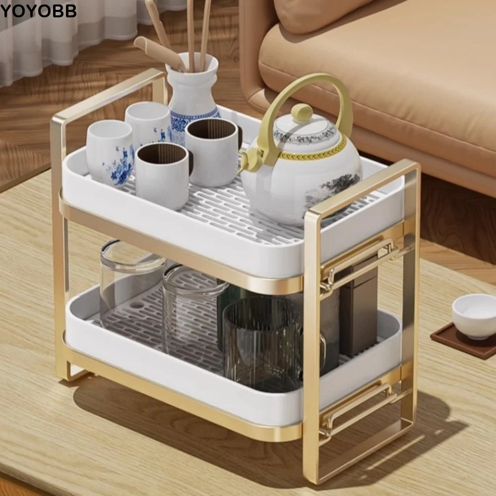 Multifunctional 2Tier Cup Organizer Saving Space Large Capacity Tea/Coffee Cup Stand Dishwashing Rack Carbon Steel
