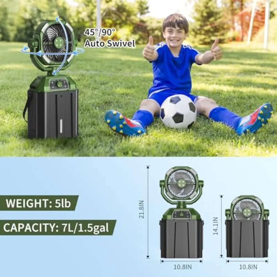 Portable Misting Fan Rechargeable for Hot Weather - 9-inch Auto Swivel Camping Fan with 25000mAh USB Battery as Power Bank, Out