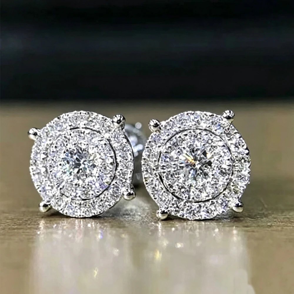 ZAKOL Dazzling Round Shape CZ Stud Earrings for Women Full Cubic Zirconia Bling Female Earring High Quality Wedding Jewelry