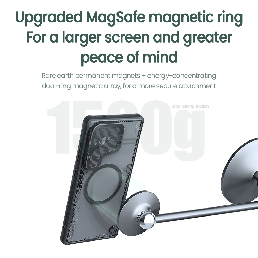 NILLKIN Magnetic Case for Samsung Galaxy S25 Ultra, Anti-Yellowing Shockproof Cover Lens Protector Space-Inspired Aluminum Stand