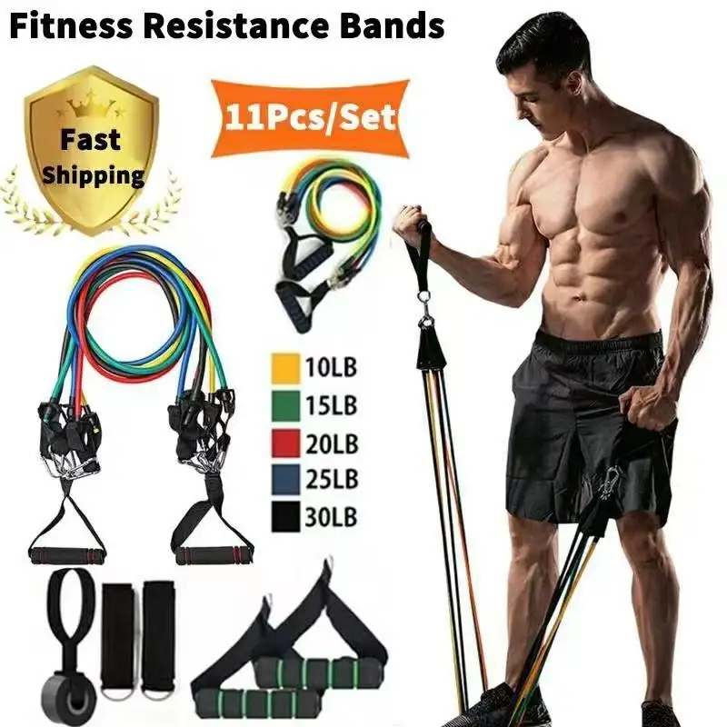Tragbares Fitness-Widerstandsband-Set, 11-teiliges Heim-Fitnessgerät, elastisches Zugseil-Trainingsset, Übungsbänder für das Training