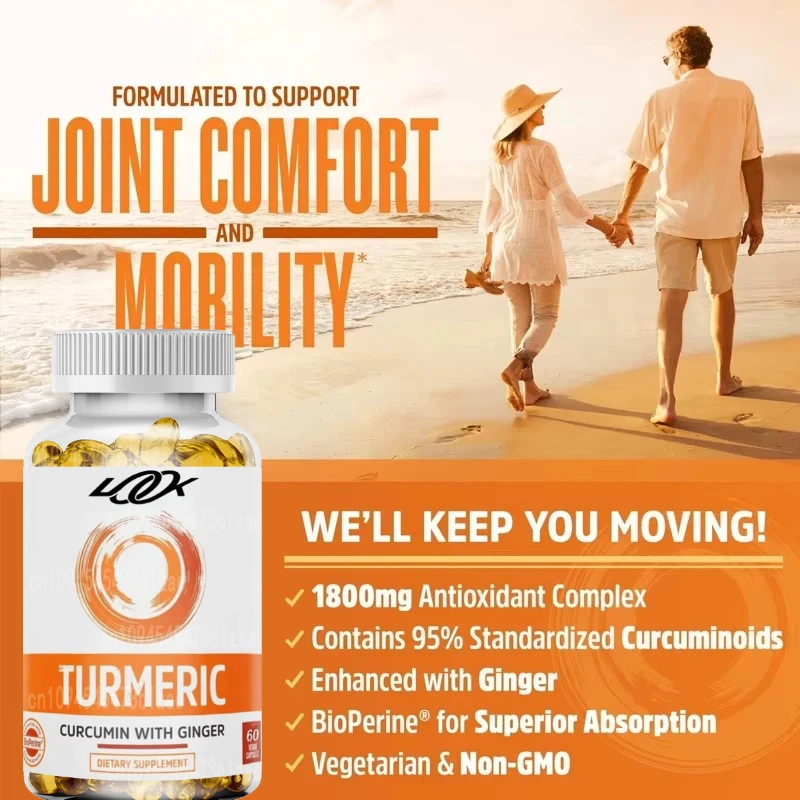 Curcumin and Ginger Contain Bioperine 1800mg, Maximum Joint Comfort Super Antioxidant 30 Parts, and 60 Vegetarian Capsules