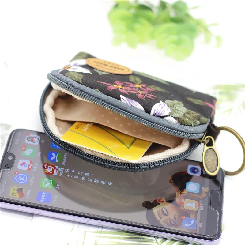 Cotton Women\'s Floral Keychain Wallets Small Card Organizer Key Pouches Ladies Money Bags Coin Purses 2024 for Children Girls