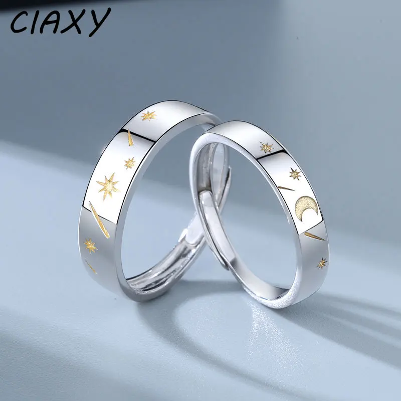 CIAXY Silver Color Sun Moon Star Rings for Couple Student Creative Adjustable Ring Simple  Jewelry Gift