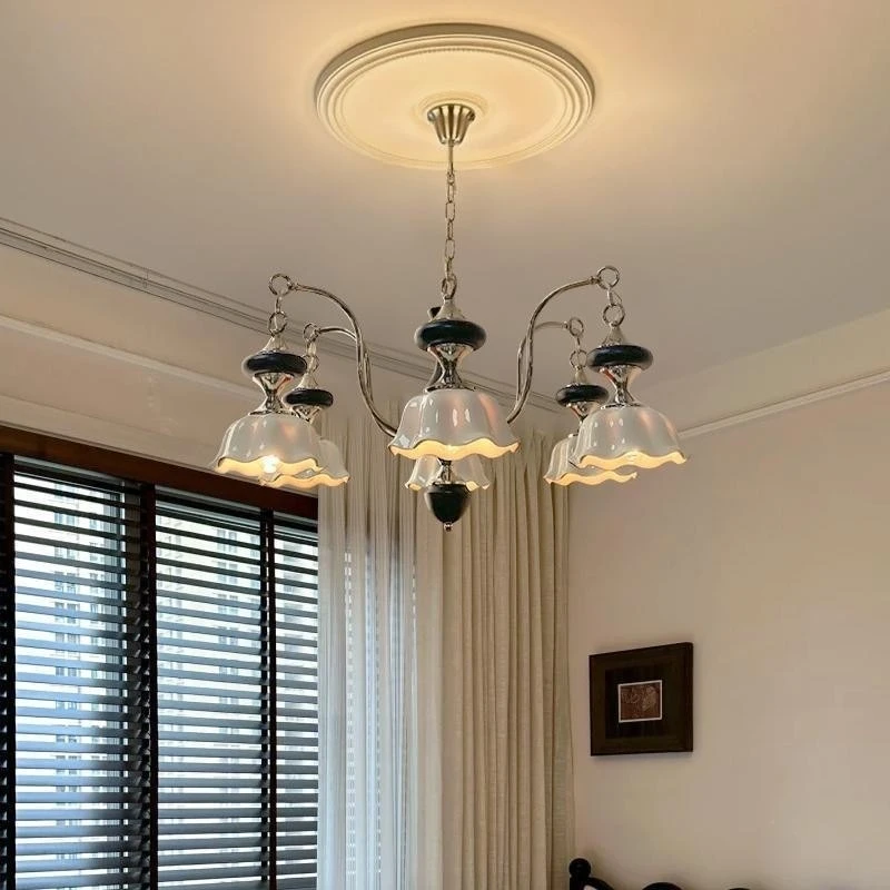 Chandelier Living Room Study Ceiling Lamp Luxury Retro Tricolor Pendant Light Home Decor