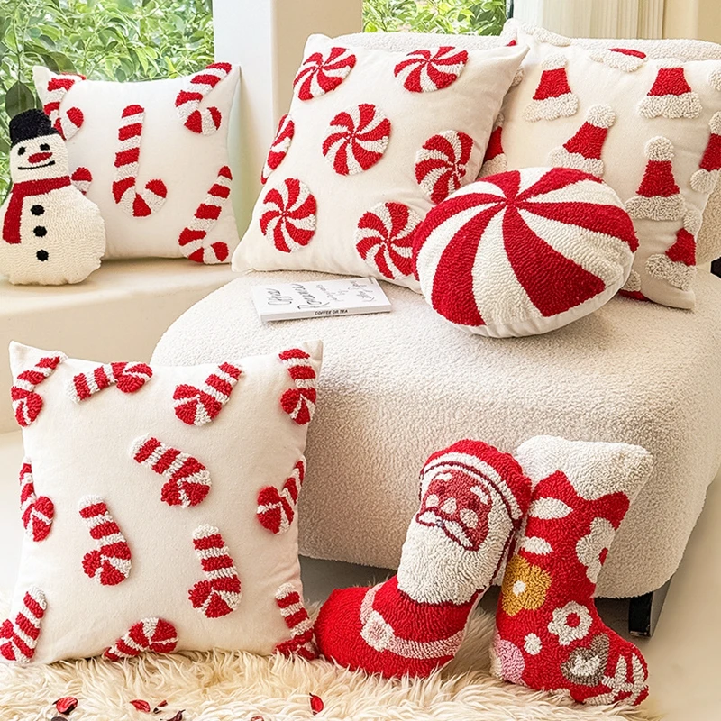 

1PC Christmas Candy Throw Pillow Cover Velvet Embroidery Snowflake Christmas Decoration Living Room Comfortable Pillowcase Gifts