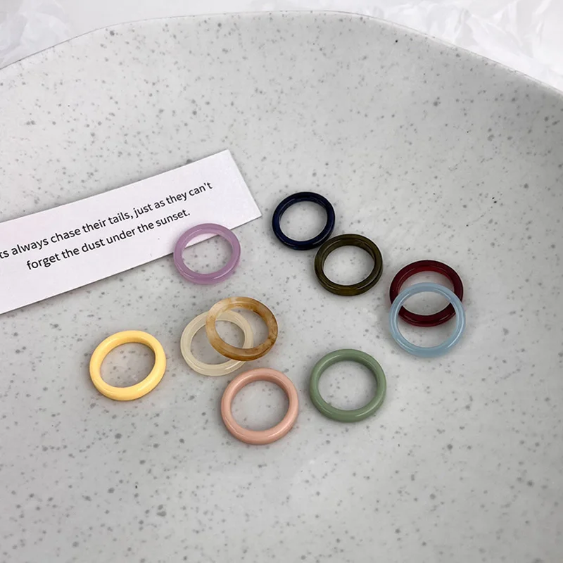 5pcs/set Acrylic Ring Set for Women Simple Fresh Light Colorful Resin Round Ring Girls Fashion Jewelry Accessories Sets Korean