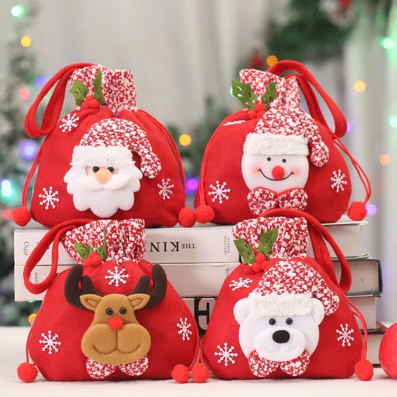 Christmas Tote Gift Bag Snowman Bear Deer Santa Claus Candy Bag Christmas Apple Wrapping Bags Xmas Eve Party Favor Packaging Bag