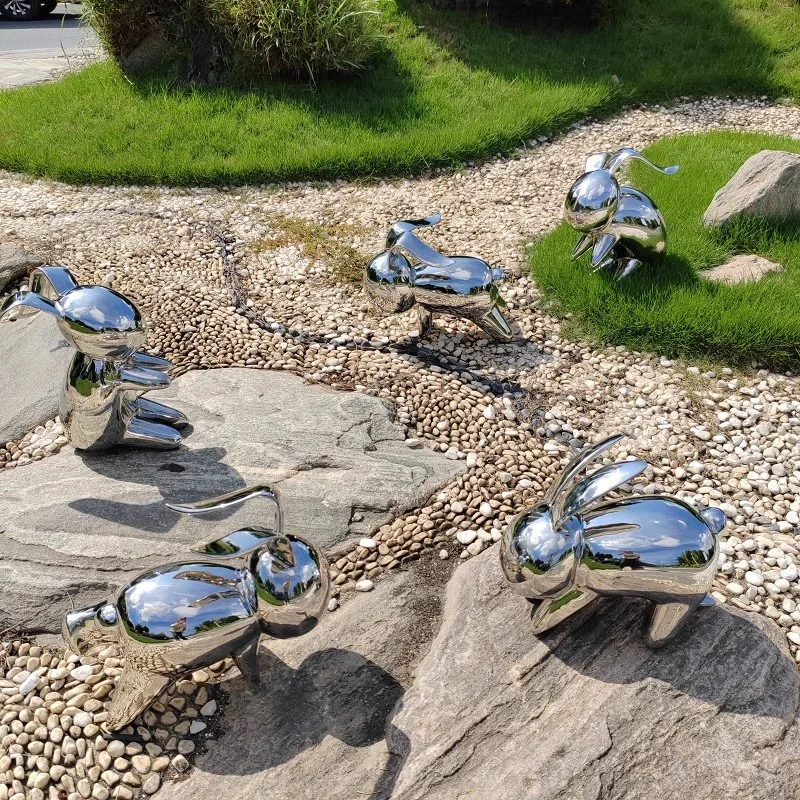 

Stainless steel rabbit sculpture Art ornament, Park, Garden, Corridor, Outdoor Media Center, Indoor desktop Ornaments