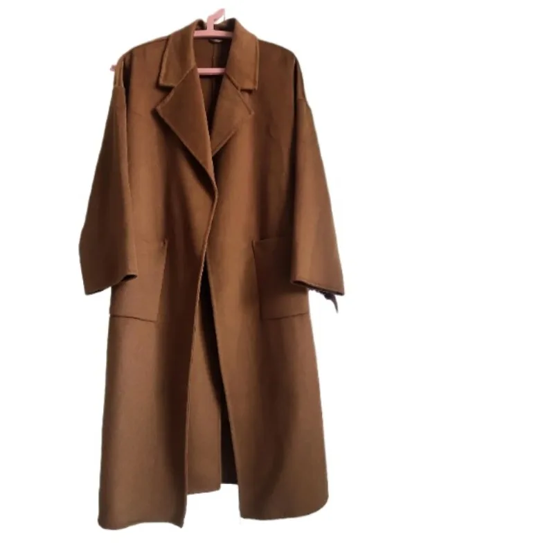 

2026 Pure Wool Double-faced Cashmere Jackets Autumn Winter New British Style Coat Women Long Profile Loose Wool Thickened Coat