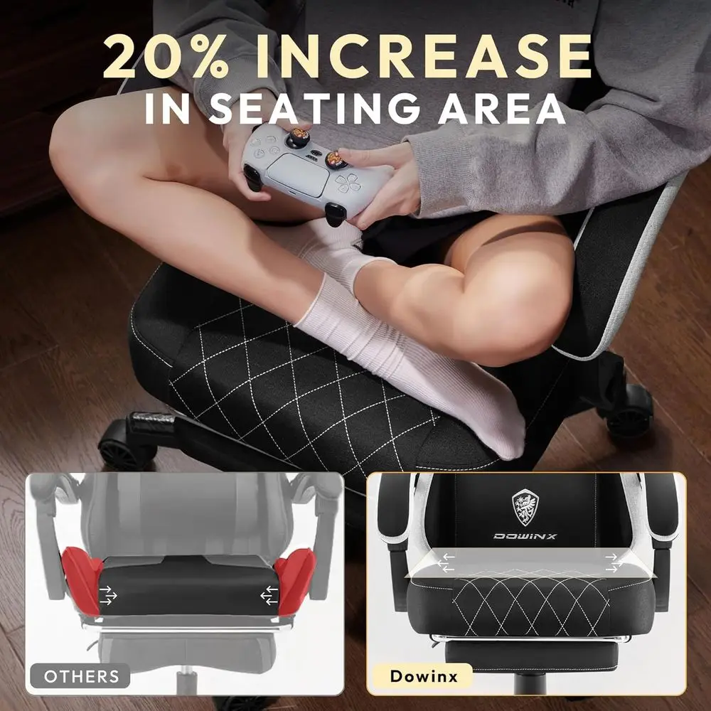 Ergonomic Breathable Fabric Gaming Chair with Lumbar Support, Adjustable Height and Footrest for Adults, Black view 6