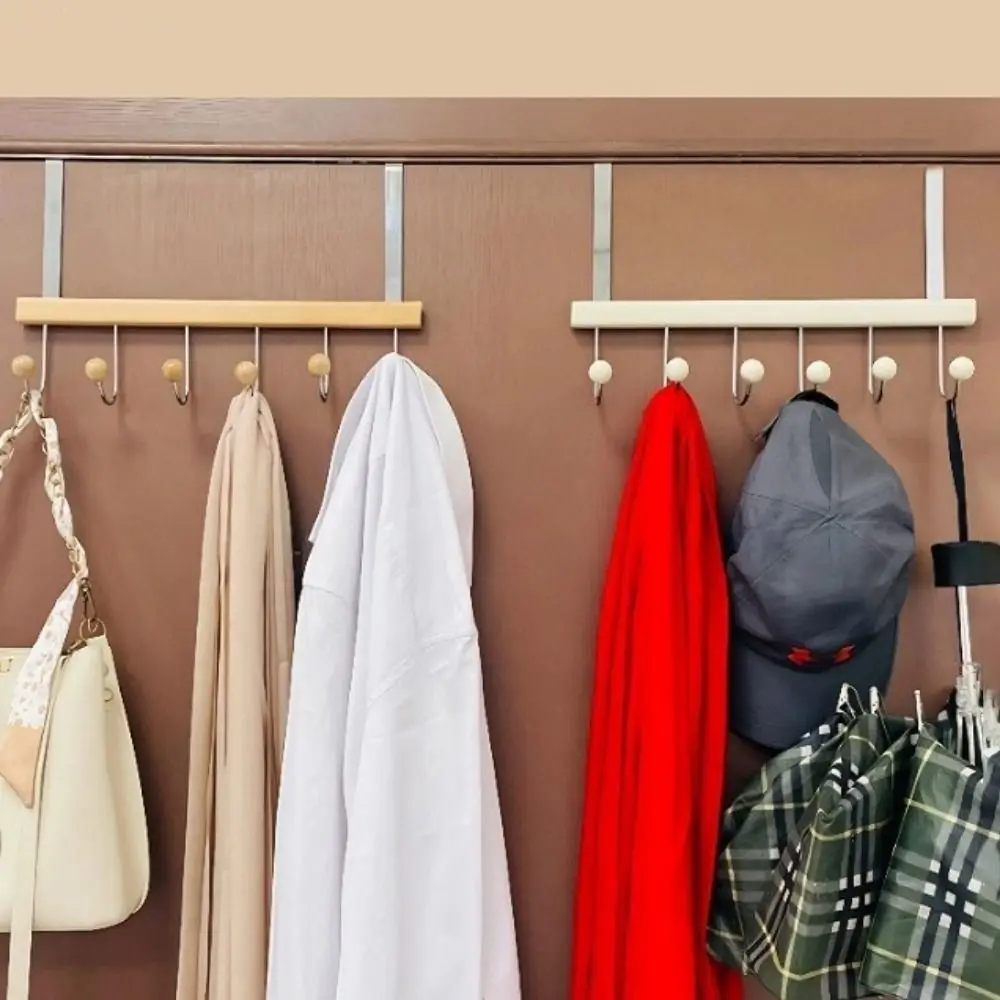 

Durable 6 Hooks Over The Door Hooks Punch Free Large Capacity Hanging Storage Rack Space Saving Folding Wall Hanger for Home