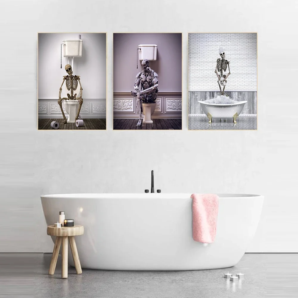 Tub Skeleton Poster Print Bathroom Decor Funny Picture Wall Art Canvas Painting Toilet Kids Room Abstract Home Bathhouse Decor