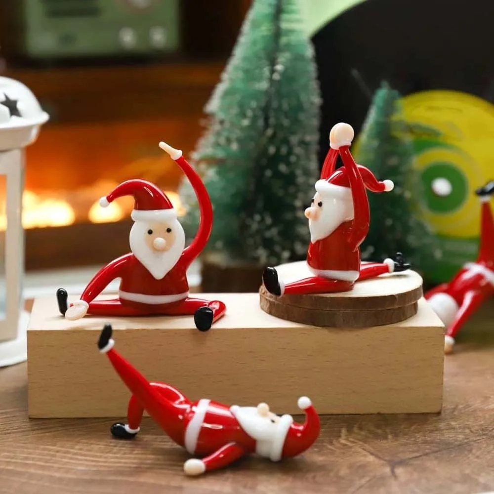 Handcrafted Glass Yoga Santa Glossy Lampwork Handmade Glass Ornament Creative Delicate Cartoon Desktop Statue Party